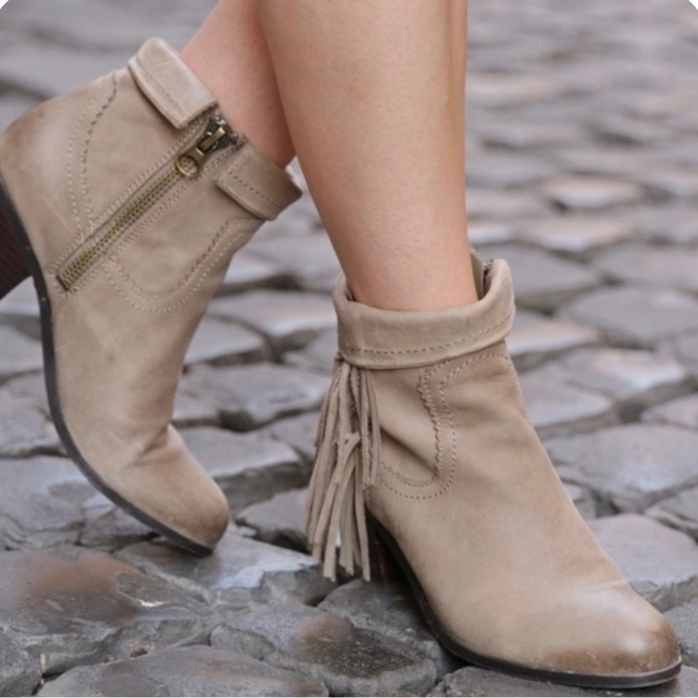 SAM EDELMAN Louie Tan Suede Ankle Boots with Block Heel size 10